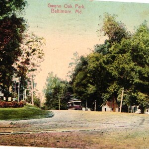 RPPC Gwynn Oak Park Baltimore Md Trolley Tracks farbige Bildpostkarte (2@4