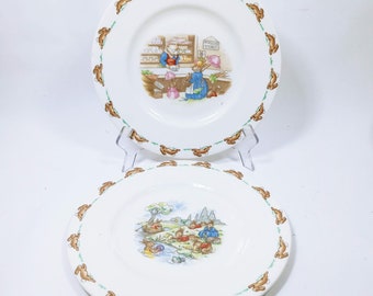 Vintage Royal Doulton Bunnykins 8" Plates Made in England Set of 2 Plates (4c)