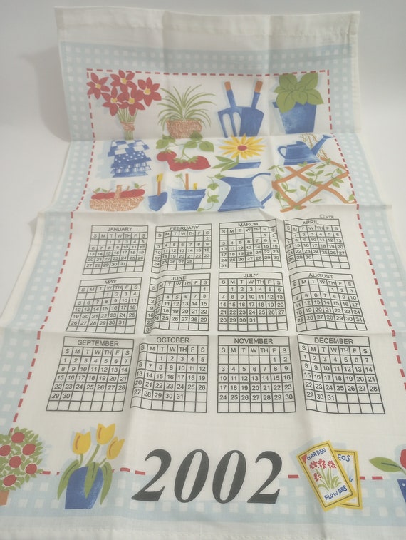 Vintage Linen 2002 Calendar Tea Towel Gardening Plants Apples Strawberry  Flower Pots Watering Can Trellis Country Kitchen Decoration lb - Etsy