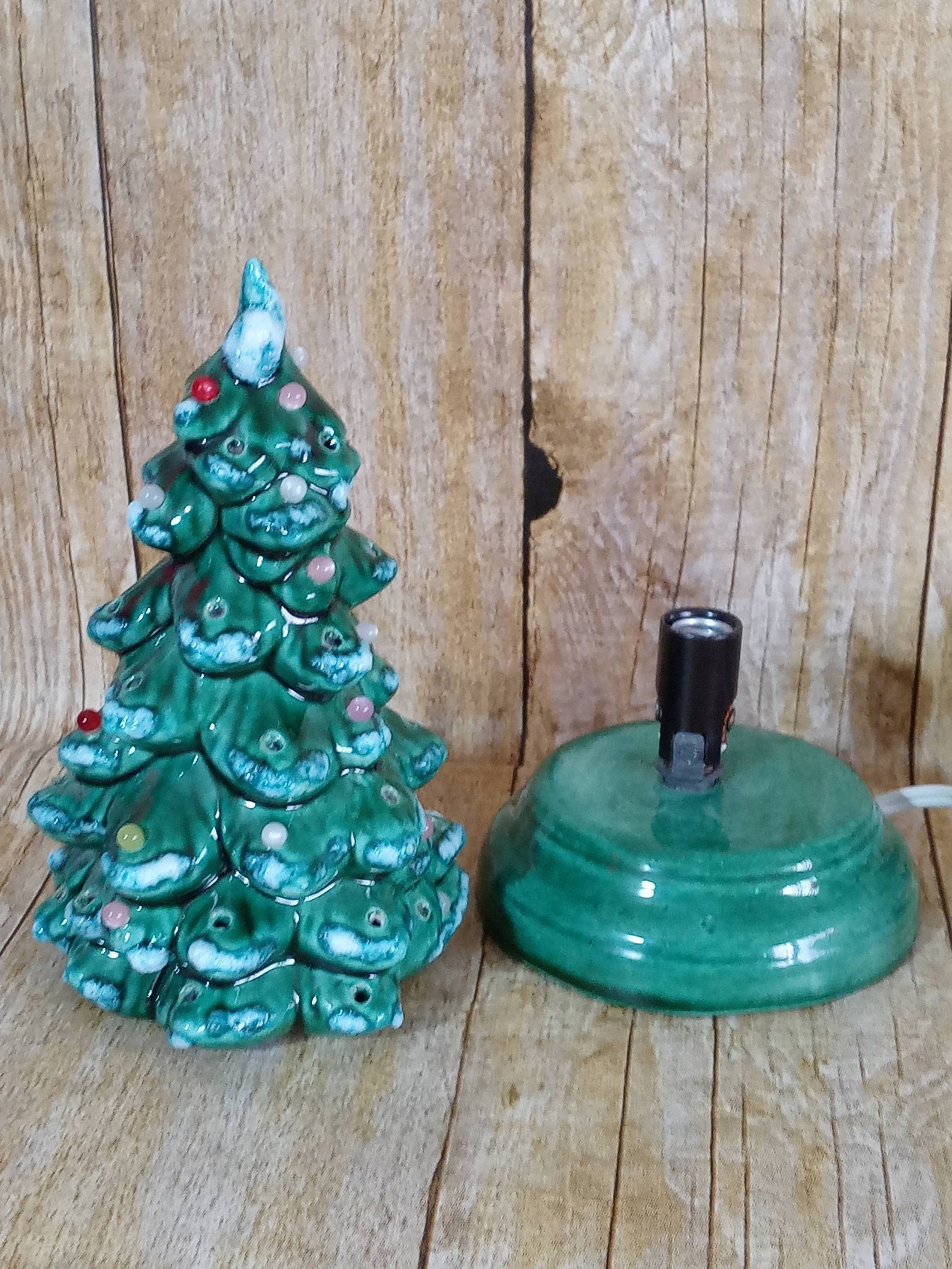 Vintage Small Green Ceramic Christmas Tree W/ Base & Working Etsy