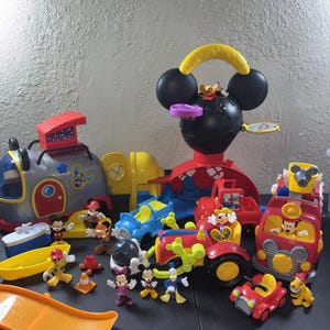 Mickey Mouse Clubhouse Playset Lot Firetruck RV Camper Farm Truck Jeep & Figures image 1
