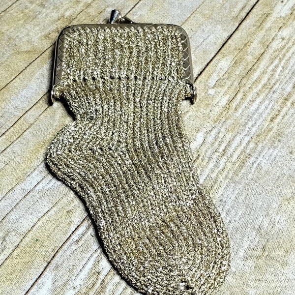 Vtg Shimmery Gold Knit Sock Coin Purse (ebc)