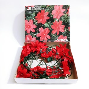 Vintage Noma Midget Lite Silk Poinsettia Set 20 Lights 34ft  (hsu)