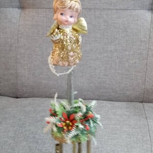 Vintage Merry Christmas Golden Angel Wind Chime Plastic Holly Ball Brass Chimes