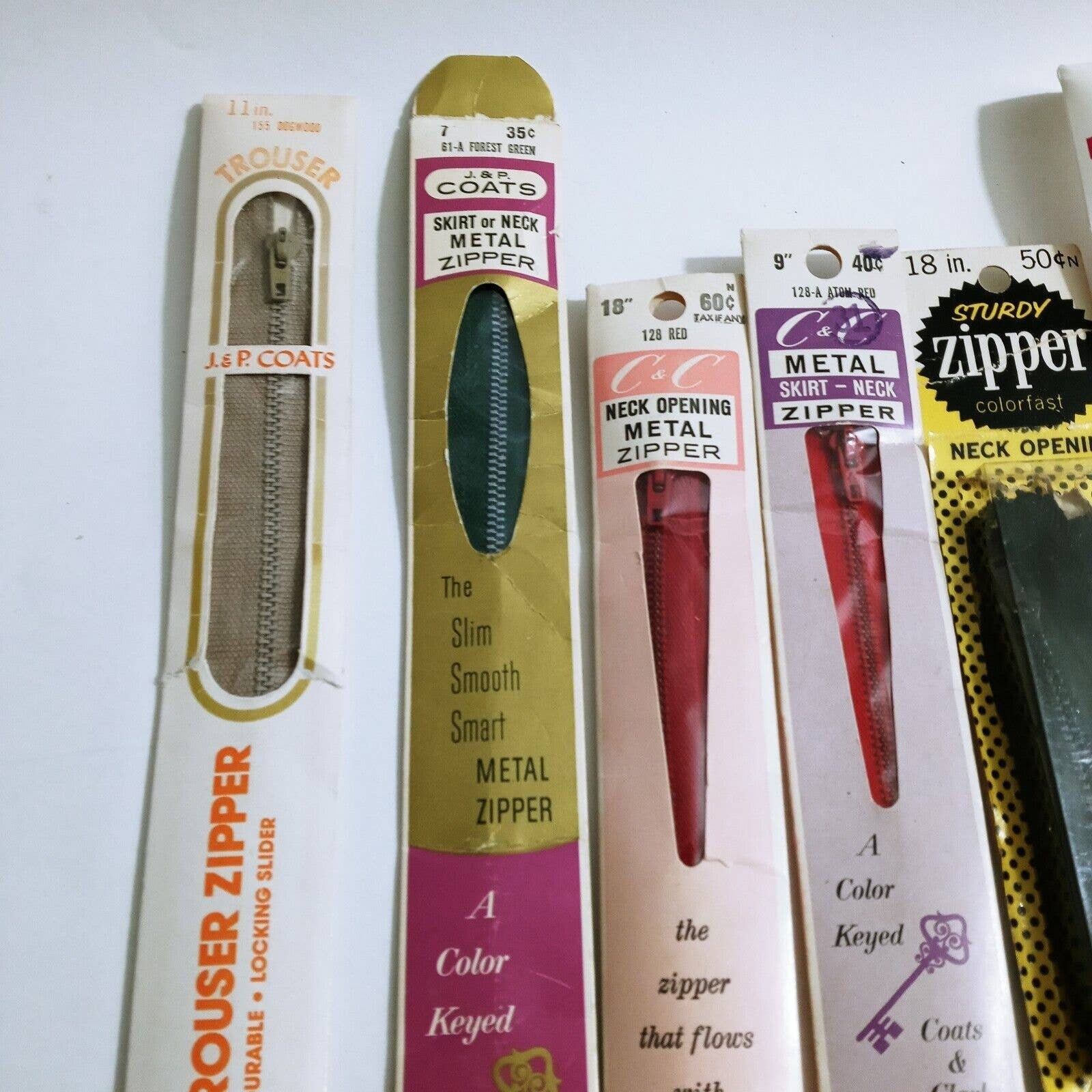 50 Vintage Metal Zippers, 10-25cm, Metal Slider, 1980, Non
