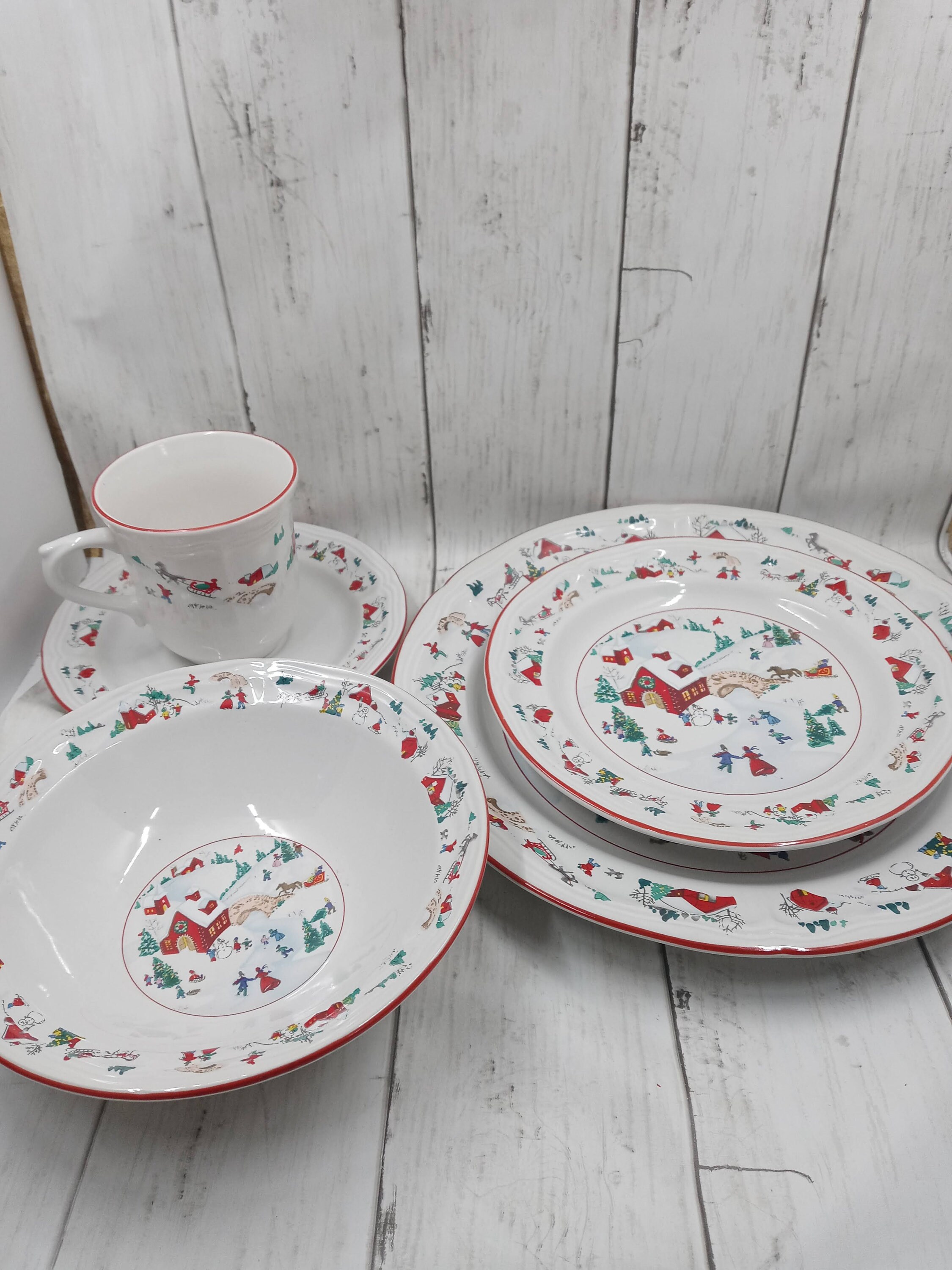Vintage White Christmas Dinnerware Set By Farberware Red Barn | Etsy