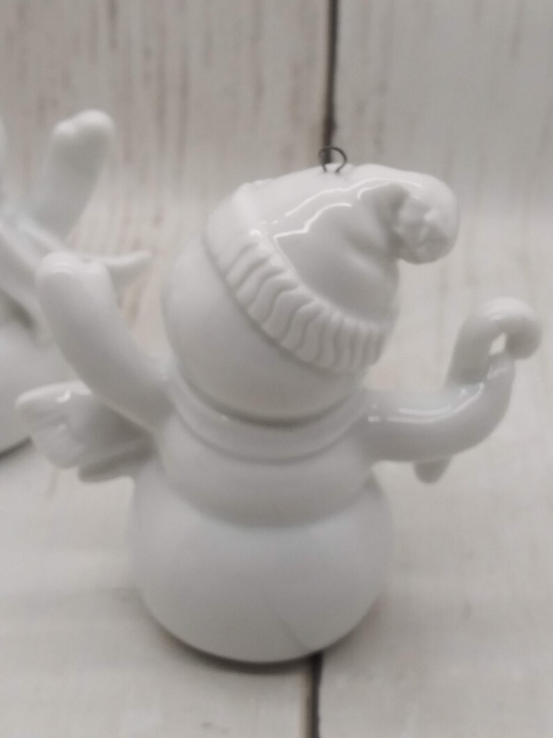 13 Vintage Snowman Blank Set of 2 Porcelain Paintable Ornaments Figures