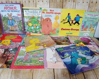 Vintage Story Books From PBS TV Shows Set of 14 Sesame Street Arthur Dragon Tales Thomas Train Barney Curious George Franklin (bb2)