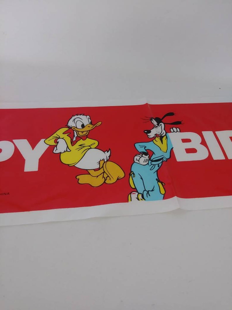 Vtg Disney Mickey & Friends Happy Birthday Banner Donald Duck Minnie Mouse Goofy Plastic Party Supplies (5) image 6