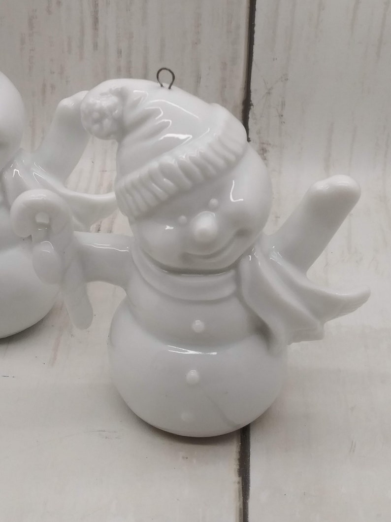 13 Vintage Snowman Blank Set of 2 Porcelain Paintable Ornaments Figures