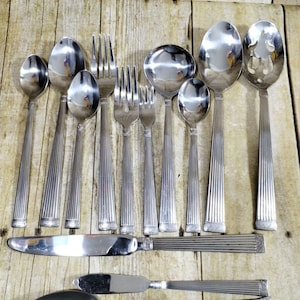 Vtg Cambridge Flateware Cartina Stainless 102pc Knives Fork Spoons & Serving Pcs