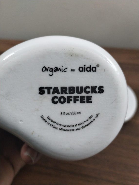 Starbucks Organic by Aida Cup, Lid & Band, White 8 oz Ceramic Mug, Tear Drop