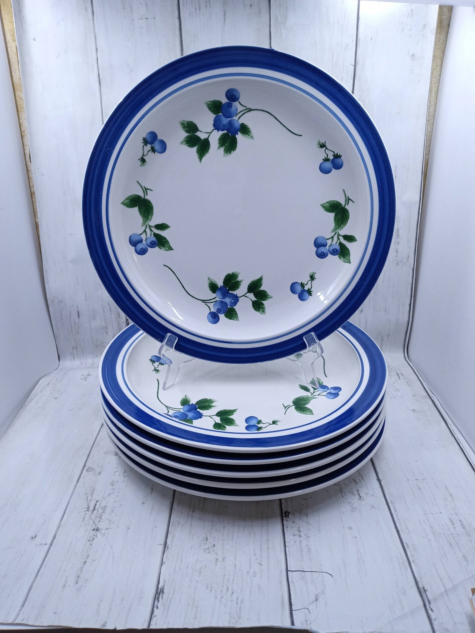 Vintage L.L. Bean Blueberry Dinner Plates Set of 6 Blue Rim Etsy