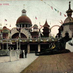 RPPC Luna Park Coney Island NY Slide Flaggen Farbige Postkarte (2@4