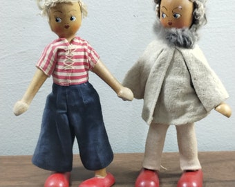 Vtg houten poppenfiguren set van 2 dames rode schoenen 7" (mt1)