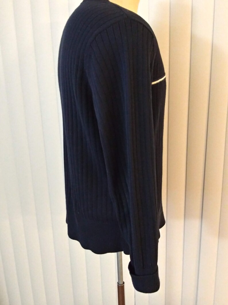 90s Tommy Hilfiger Blue Flag Stripe Ribbed V-neck Sweater Plus Size XXL vc3