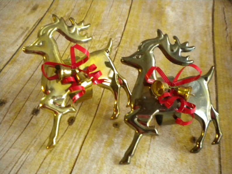 Vintage Brass Color Reindeer Napkin Ring Holders Festive Etsy
