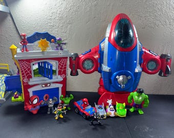 Lot Of  Marvel Spidey & His Amazing Friends Clubhouse Figures Vehicles Accessories Spider-Man