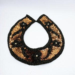Vintage Sequence Collar Copper & Brown Floral Appliques Beaded Patch NOS (b8)