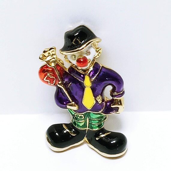 Vintage Hobo Clown Brooch Enameled Creepy Clown P… - image 3