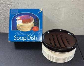 RARE Vtg 1979 Rubbermaid Ribbed Soap Dish #7206 Brown Tan Round USA NOS