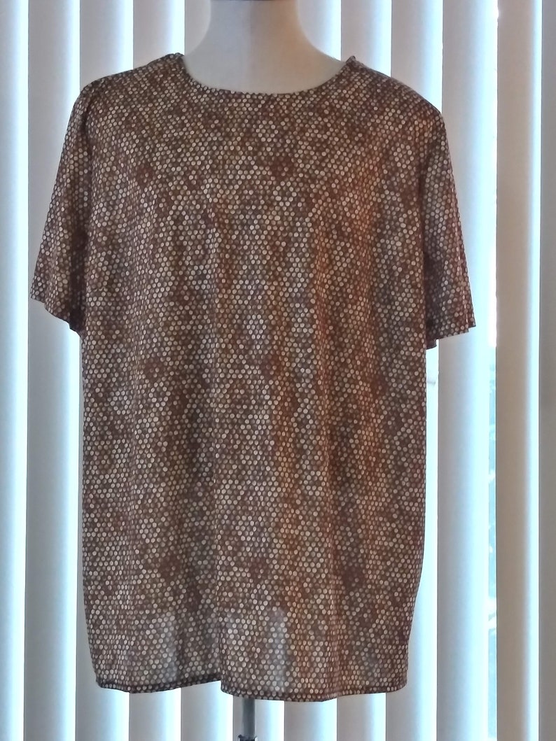 vc2 80s Vintage Stretchy Brown Copper Blouse Plus Size 2X Short Sleeves Circular Pattern New