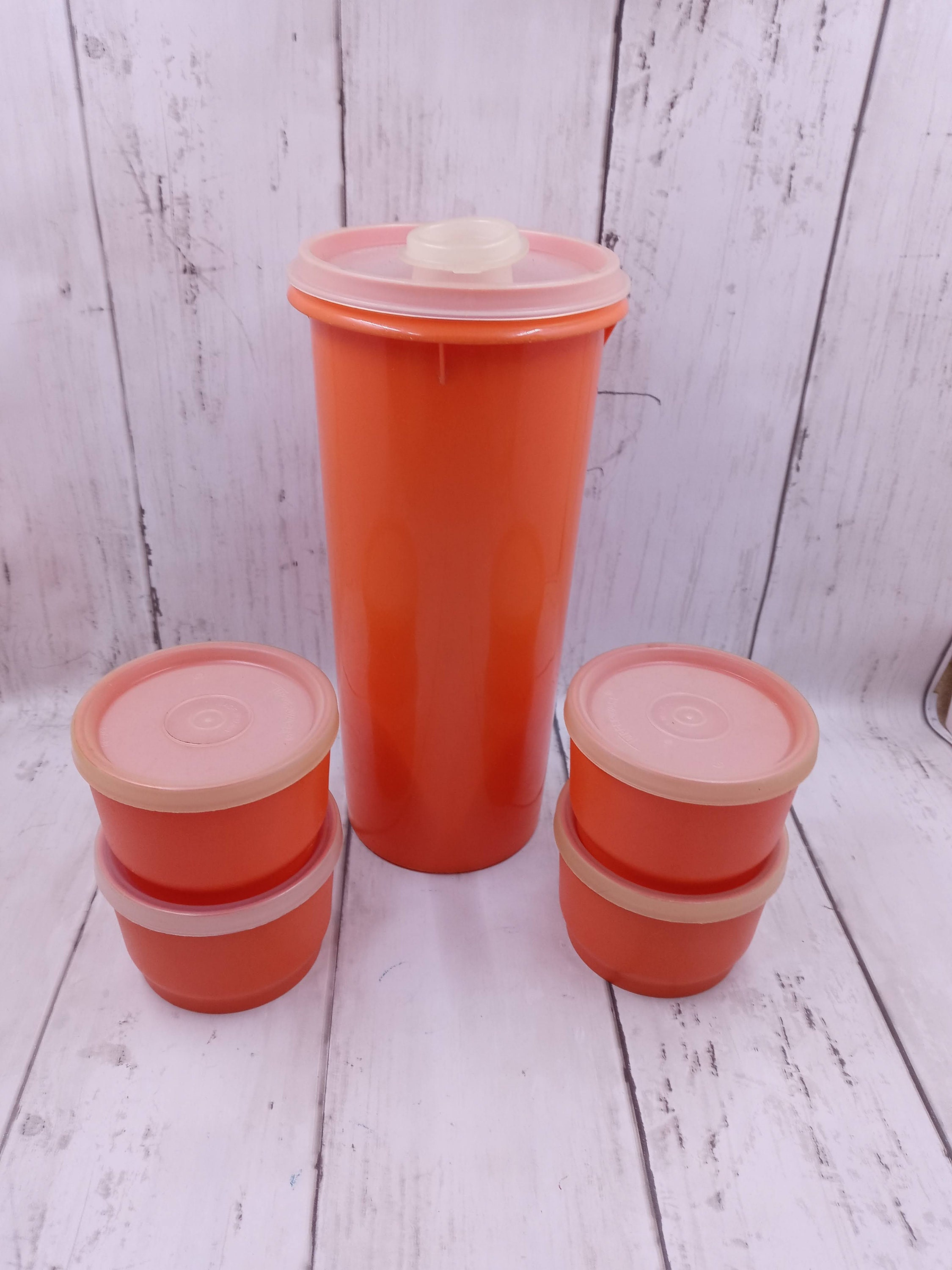 Vintage set of 4 orange Tupperware 2 snack cups small containers