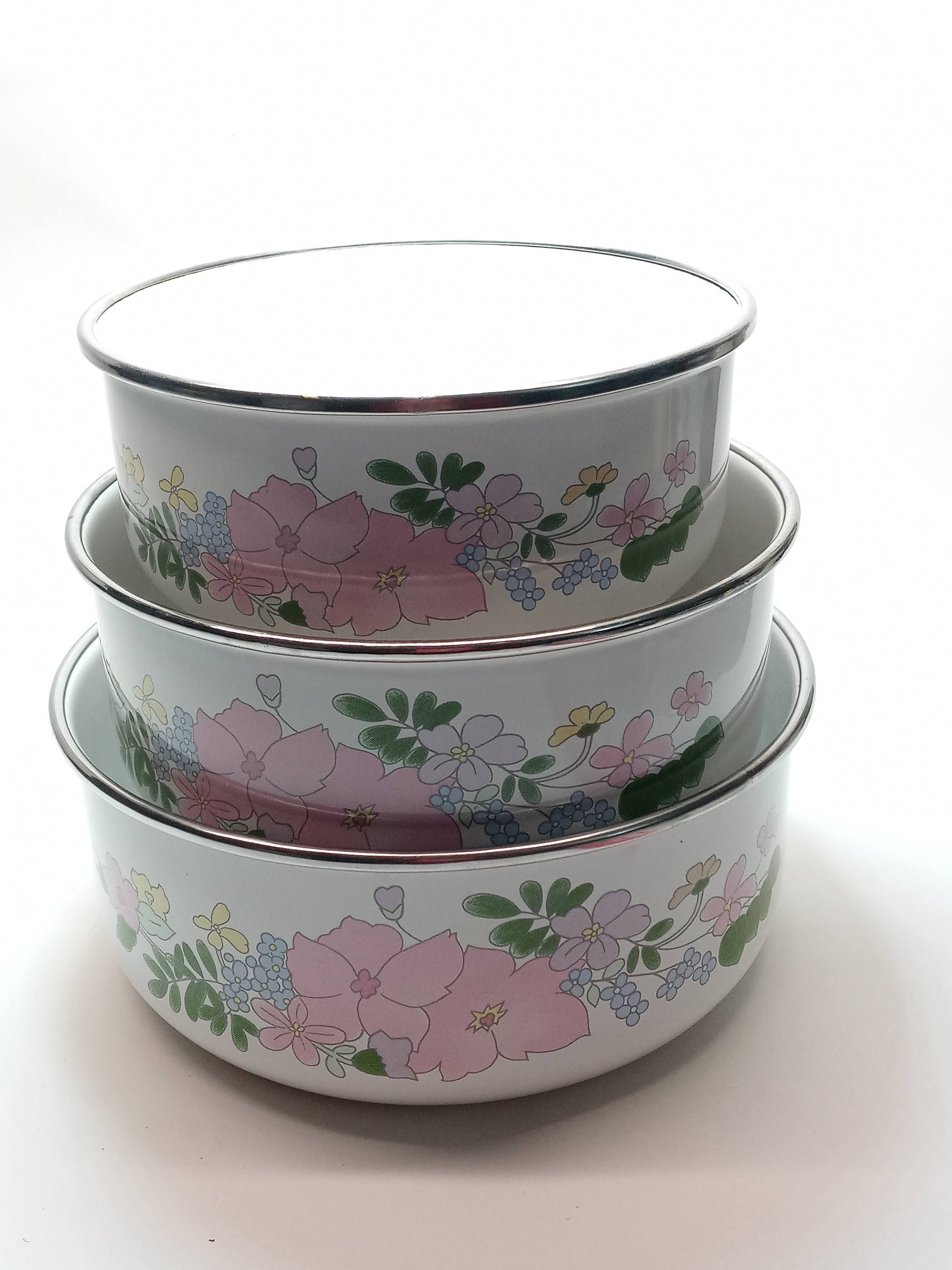 Vintage Kobe Porcelain Enamelware Mixing Bowl & Small Bowl with