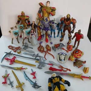 Vintage Mystic Knights Action Figures w/ Accessories Weapons Swords Shields Helmets (7)