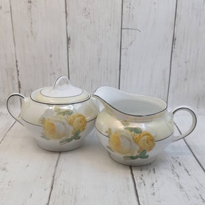 Vintage Z S & C Bavaria  Creamer and Sugar Bowl Set of 2 Yellow Roses Luster Boarder w/ Black Trim