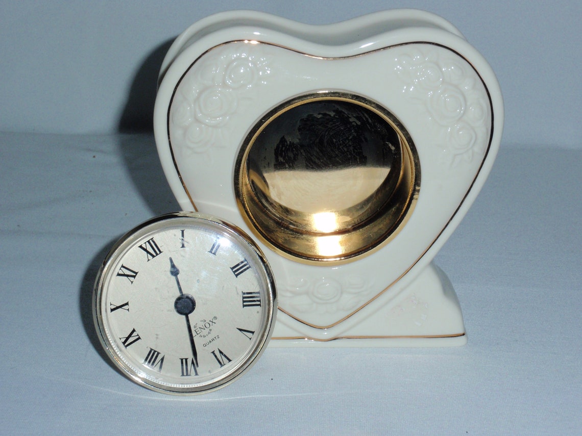 Vintage Lenox Heart Shape Mantel Clock Cream e Gold Rose Decor Etsy