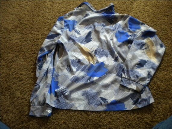 Funky 1970s Blue Blouse Sz M Vintage Crazy Leaf D… - image 7