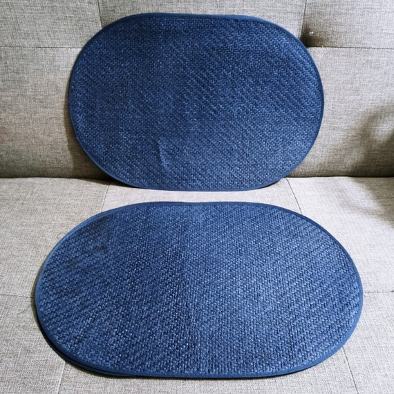 Navy Blue Herringbone Wicker Placemats Set of 5 Oval Kitchen Etsy
