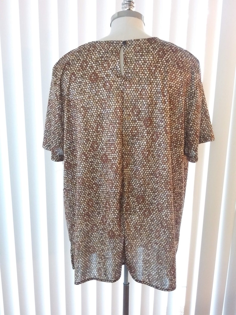 vc2 80s Vintage Stretchy Brown Copper Blouse Plus Size 2X Short Sleeves Circular Pattern New