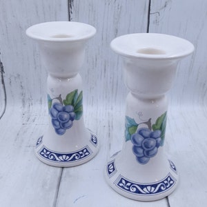 Vintage Pfaltzgraff  Sunbury Grove Candle Sticks Set of 2 Blue and White