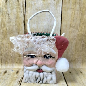 Vtg Ceramic Santa Face Gift Bag
