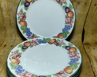 4 Vtg Noritake Epoch Market Day Fruit Dinner Plates Korea