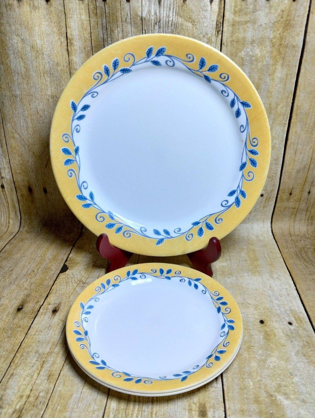 Corelle CASA FLORA 2 Dinner & 2 Salad Plates Set of 4 Blue N Yellow