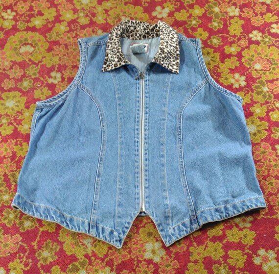 Leopard Print Denim Vest Plus Size 2X 