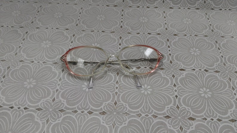 Vintage Girls Child's Eyeglasses Pink Edges Silver Sides with Infinity Symbol 1980's For Frames Only EB image 1