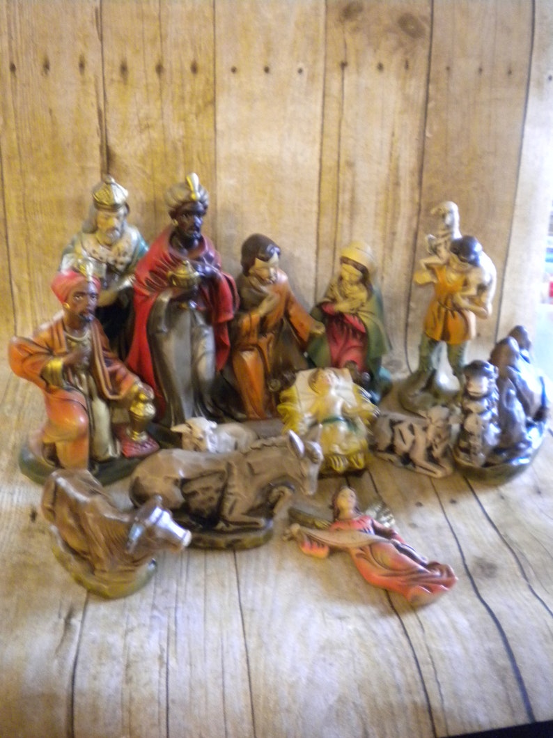 Vintage Japan Nativity Large 13pc Set Large Scale Paper Mache Etsy