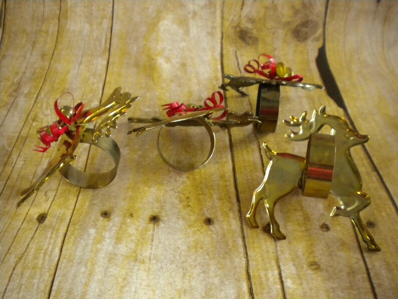 Vintage Brass Color Reindeer Napkin Ring Holders Festive Etsy