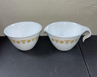 Vtg Corelle Butterfly Gold Cream & Sugar Bowl Dish Set