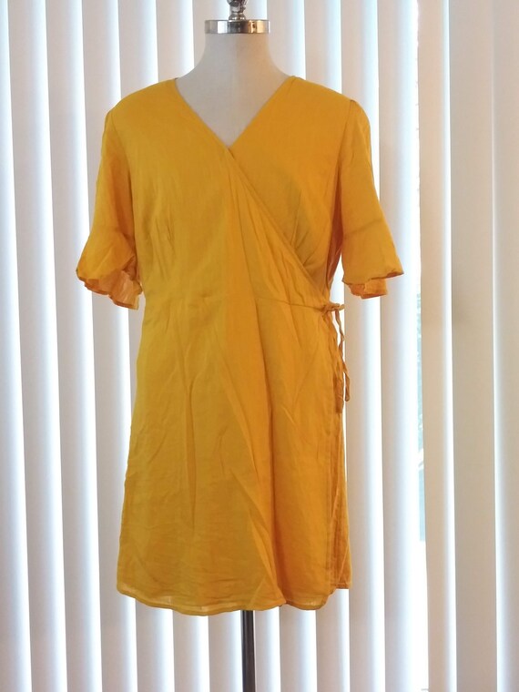 Vintage Yellow Wrap Dress Size XL Short Sleeves L… - image 2