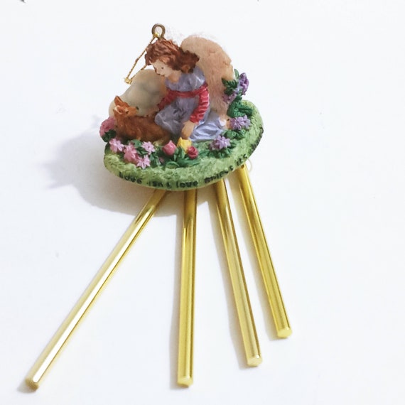 Vintage Forest Angel Wind Chimes Plastic Deer Flowers Brass Chimes