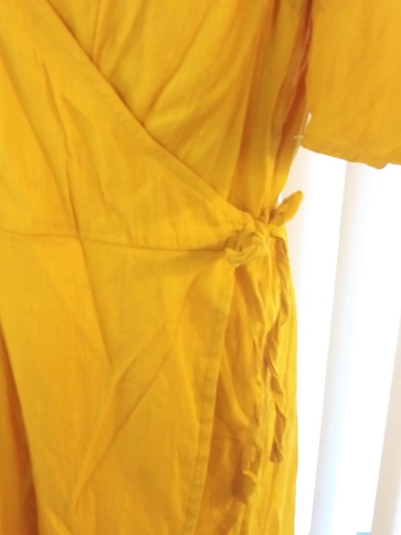 Vintage Yellow Wrap Dress Size XL Short Sleeves L… - image 5