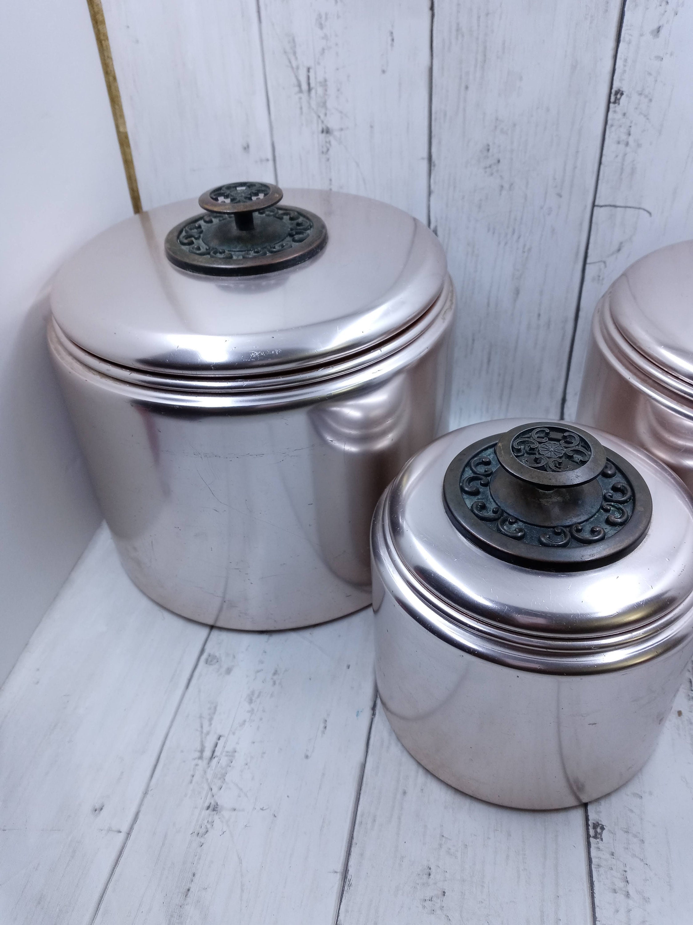 Vintage Mirro Aluminum Canister Set of 3 Rose Color Metal Etsy