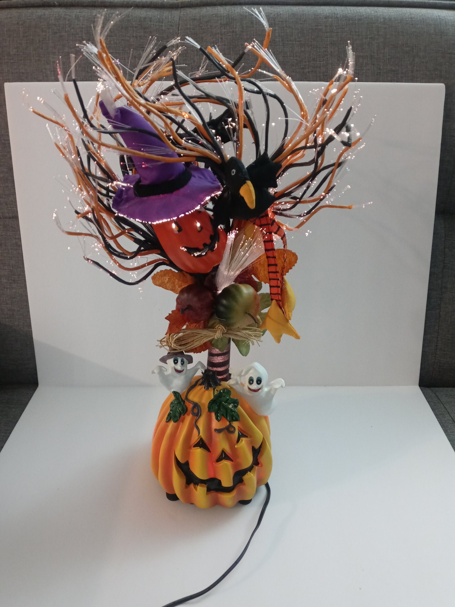 Vintage Creepy Halloween Fiber Optic Tree Jack o Lantern Witch Etsy