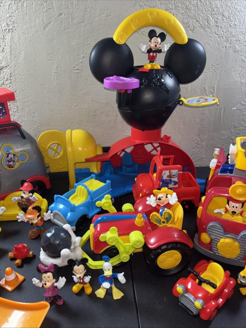 Mickey Mouse Clubhouse Playset Lot Firetruck RV Camper Farm Truck Jeep & Figures image 4