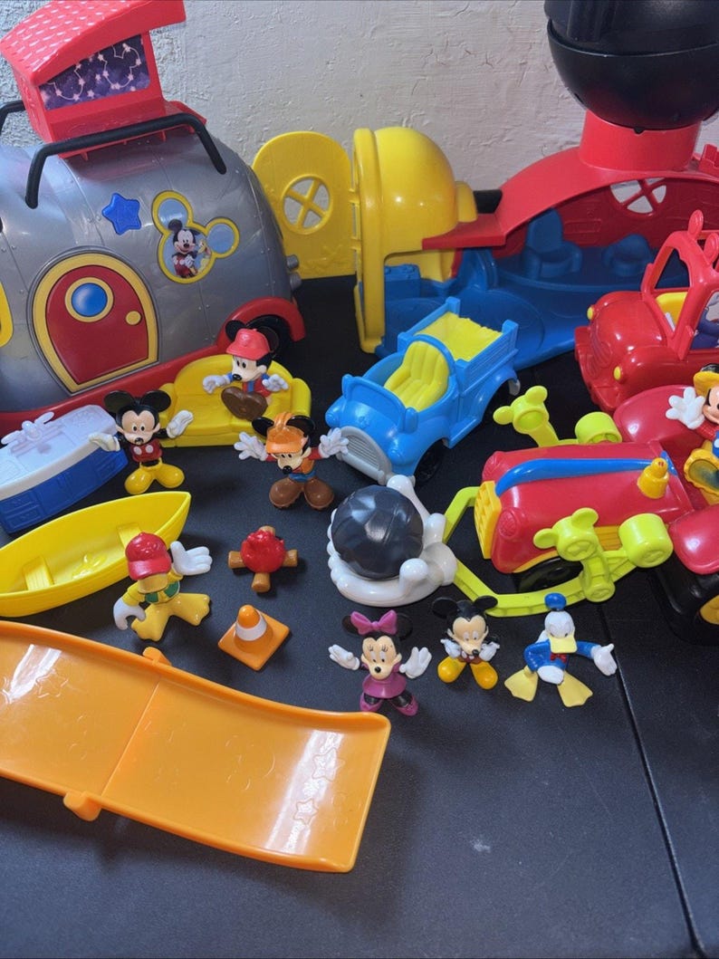 Mickey Mouse Clubhouse Playset Lot Firetruck RV Camper Farm Truck Jeep & Figures image 3